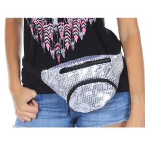 Tipsy Elves Extreme 80's X80® Retro Shiny Silver Sequin Fanny Pack, NWT